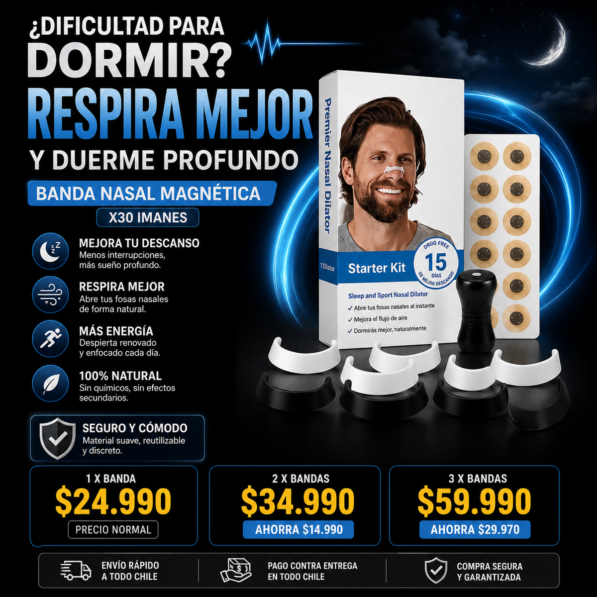 RESPIRTA MEJOR CON BANDAS NASALES MAGNÉTICAS X30