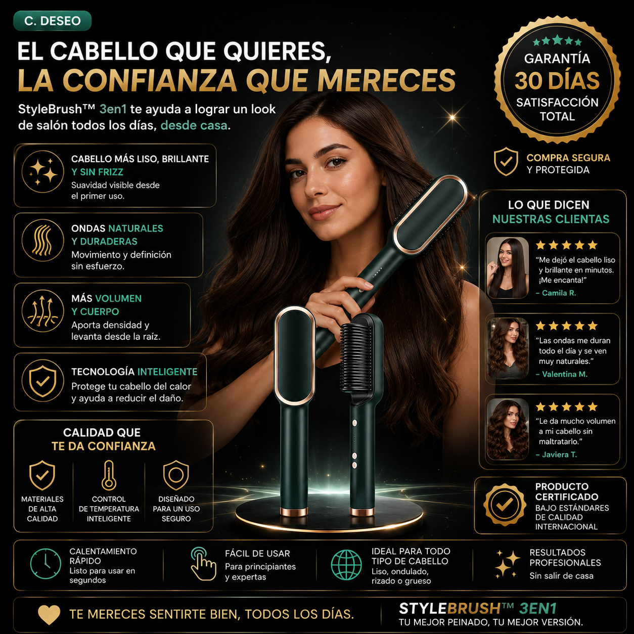 StyleBrush™ 3en1 – Liso, Ondas y Volumen al Instante