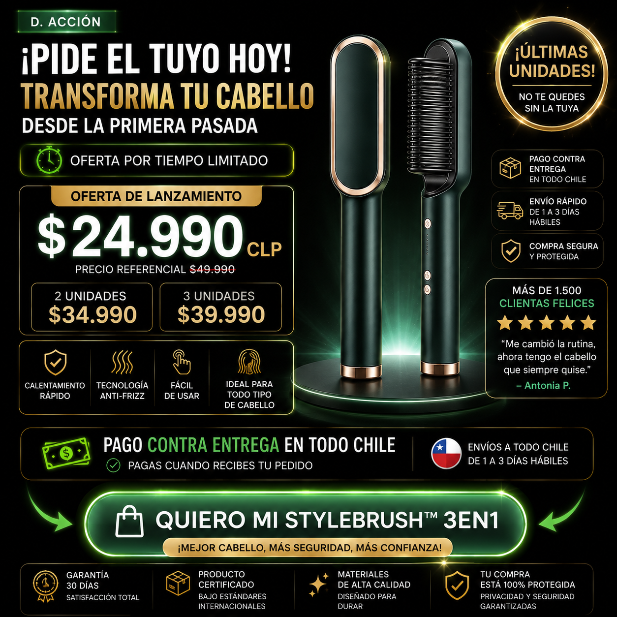 StyleBrush™ 3en1 – Liso, Ondas y Volumen al Instante